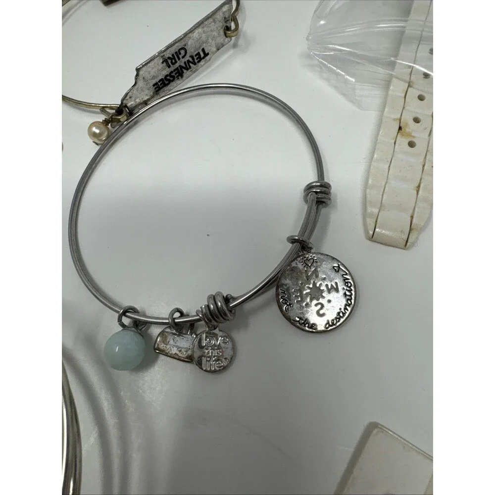 Lot Of 15 Jewelry Bracelets Watches - Fossil Cato silver sparkle flower Alex Ani